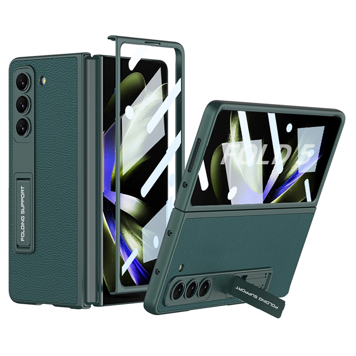 GKK For Samsung Galaxy Z Fold5 5G Electroplating Phone Case Hard PC PU Leather Kickstand Phone Cover with Tempered Glass Film GKK For Samsung Galaxy Z Fold5 5G Electroplating Phone Case Hard PC PU Leather Kickstand Phone Cover with Tempered Glass Film